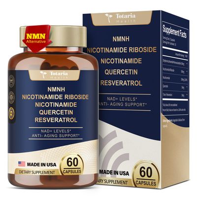 Totaria NMNH NAD or NMN Alternative Supplement Dihydronicotinamide Mononucleotide Ultra Strength, NAD Support wNR, Resveratrol Quercetin, Ultra Absorption for Anti-Aging, Vegan, USA Made