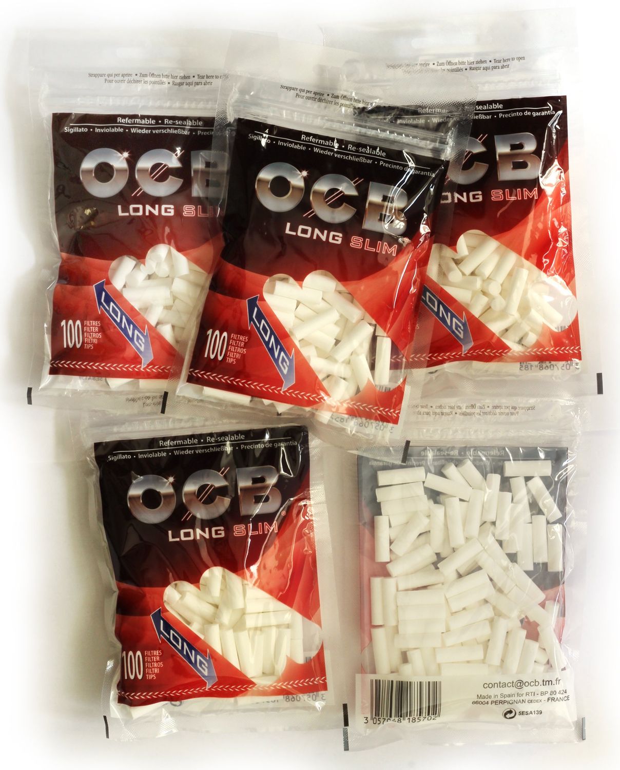 OCB Slim Long 6mm Cigarette Filter Tips 5 x 100 Filters - Total 500 Tips