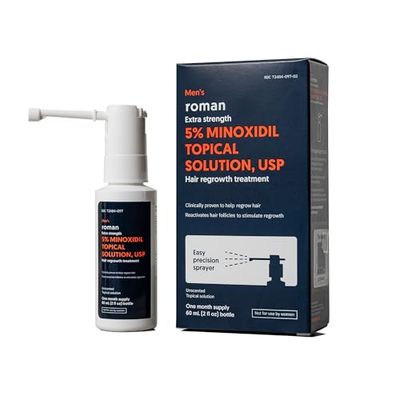 Roman Minoxidil Mens Hair Regrowth Treatment Spray 5 Topical Solution for Thinning Hair, Clinically Proven to Stimulate Hair Growth, Easy-to-Use Hair Care, Unscented 1-Month Supply