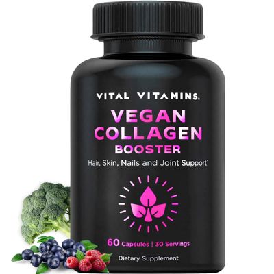 Vital Vitamins Vegan Collagen Booster - Plant-Based Collagen Supplements - Supports Hair, Skin, Nails Joints - with Hyaluronic Acid - 60 Capsules