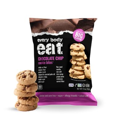 Every Body Eat Crunchy Cookie Bites, Gluten Dairy Free, Vegan, School Safe Lunch Snacks, Single Serve Pack of 20 Chocolate Chip