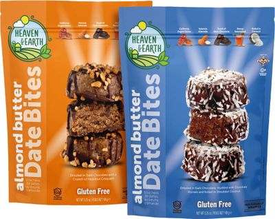 Heaven &amp; Earth Gluten Free Chocolate Covered Almond Butter Date Bite Truffles, 5.25oz (2 Pack Variety), All Natural, Individually Wrapped Date Snacks, Kosher for Passover
