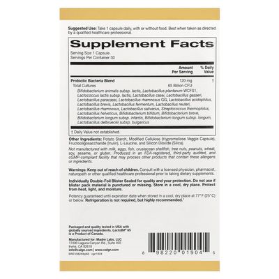 LactoBif Probiotics, 65 Bllion CFU, 20 Active Clinically Researched Probiotic Strains, Soy-Free, Sugar-Free, Vegetarian, Individually Double-foil Blister Sealed, 30 Veggie Capsules