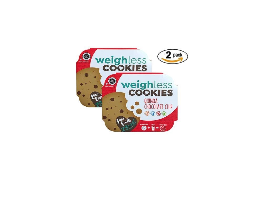 Weighless Cookies - Quinoa Chocolate Chip - 2 Pack - Healthy, Gluten Free, Low Carb, Only 23 Calories Per Cookie, 4 Cookies In Each Pack