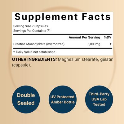 Creatine Monohydrate 5,000mg Per Serving, 500 Capsules Micronized - Unflavored Creatine Pills - Support Pre Workout Healthy Muscle - Easily Absorbed, Easy to Swallow 71 Servings