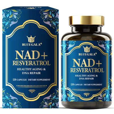NAD Supplement 1500mg, with 99 Pure Resveratrol 250mg and Vitamin B3 150mg, Boosts Cellular Energy, Supports Healthy Aging DNA Repair, Non-GMO, Vegan, 120 Capsules