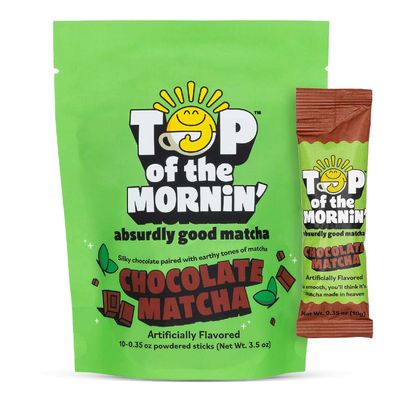 Top of the Mornin Green Tea Chocolate Matcha Latte, 10 Individual Packets of Flavored Matcha, Enjoy Hot or Cold, Single Serve Mix