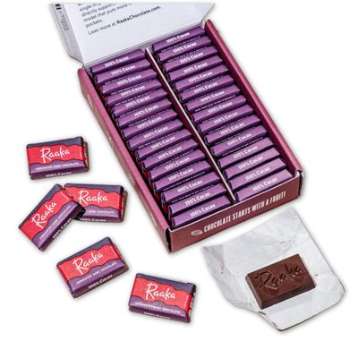 Raaka 100 Dark Chocolate Gift Box Unsweetened, No Sugar Added Chocolate Organic, Vegan, Gluten Free, Paleo Box of 30 Individually Wrapped Chocolates