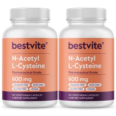 BESTVITE N-Acetyl L-Cysteine 600mg NAC 120 Vegetarian Capsules 120 x 2 - No Stearates - Vegan - No Fillers - No Silica - No Gelatin - Gluten Free - Non GMO