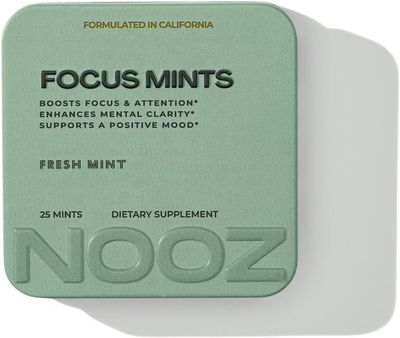 NOOZ Focus Mints - Caffeine-Free Brain Booster for Mental Clarity - Fresh Mint Flavor Sugar-Free, Travel-Friendly Supplement with Vitamins C, B6, B12 - Non-GMO, Clean Label, 25 Mints