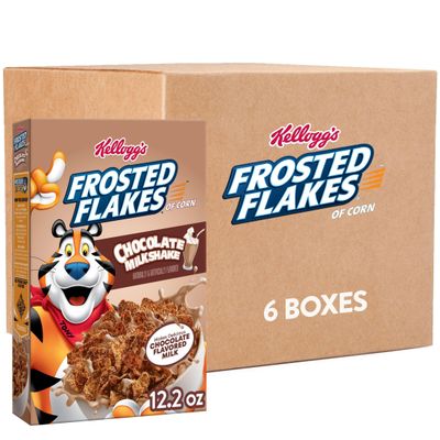 Kelloggs Frosted Flakes Breakfast Cereal, Kids Cereal, Family Breakfast, Chocolate Milkshake 6 Boxes
