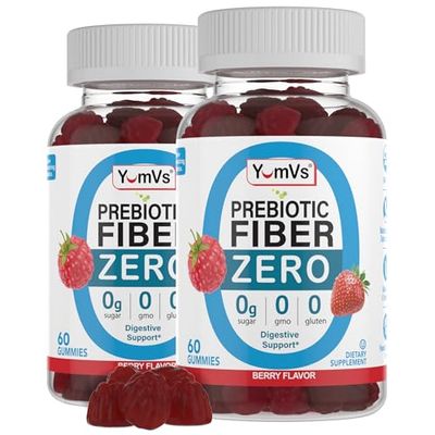 YumVs Sugar Free Prebiotic Fiber Gummies for Adults and Kids - Berry Flavor - Kosher Halal 4g High Fiber Supplement for Women and Men - Daily Fiber for Digestive Health 60 Count, 2PK