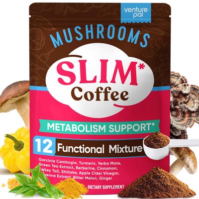 Venture Pal Slim Mushroom Coffee for Weight Loss, Instant Organic Coffee with Berberine, Cinnamon, Yerba Mate, Turmeric, More, 1800mg10:1 Extract for Diet Support Metabolism Boost - 40 Servings