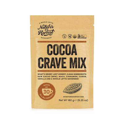 Natures Harvest Cocoa Crave Mix - 5 Superfood Hot Chocolate Mix with Raw Organic Cacao Powder, Maca, True Cinnamon, Carob and Vanilla Dark Chocolate Powder Vegan, Gluten-Free, Unsweetened 30 Servings