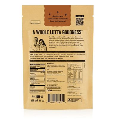 Natures Harvest Cocoa Crave Mix - 5 Superfood Hot Chocolate Mix with Raw Organic Cacao Powder, Maca, True Cinnamon, Carob and Vanilla Dark Chocolate Powder Vegan, Gluten-Free, Unsweetened 30 Servings