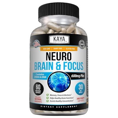 Kaya Naturals - Neuro Brain for Memory Focus - Nootropic Energy Capsule - Nootropic Brain Support Supplement - Focus Concentration Learning Accuracy - Cognitive Function - 60 Count