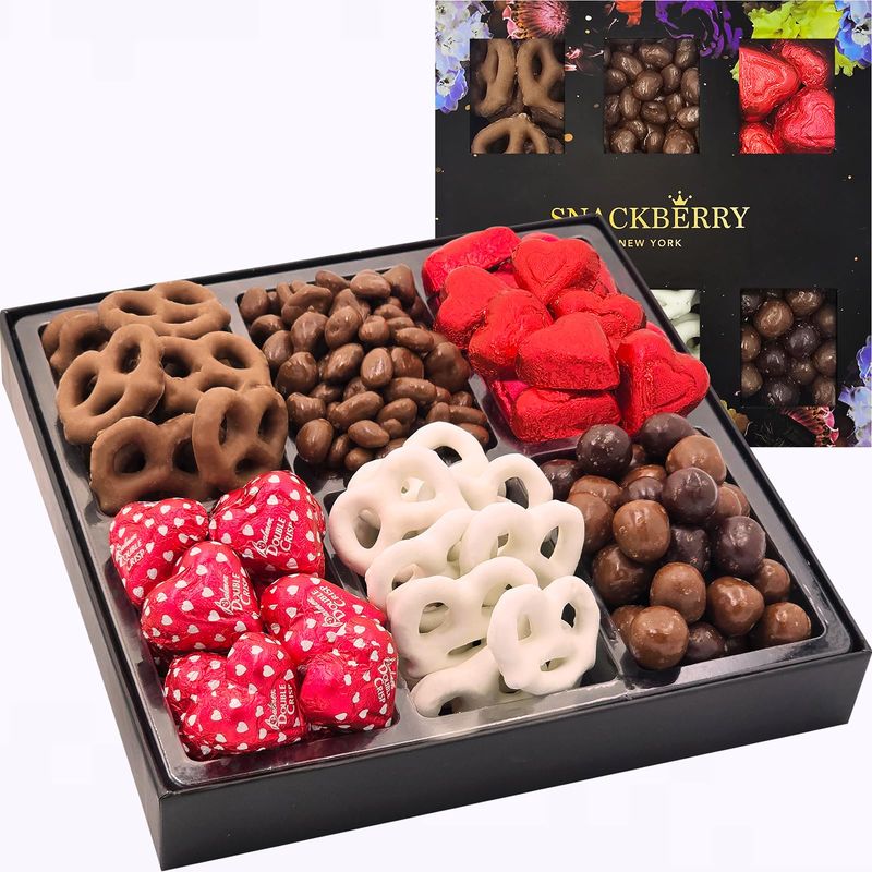 Valentine's Day Chocolate Gift Basket, Gourmet 6 Section Drawer Gift Box, Variety Snack Box Food Platter, Birthday Present Holiday Candy Gifts Idea Prime Delivery Him Her Men