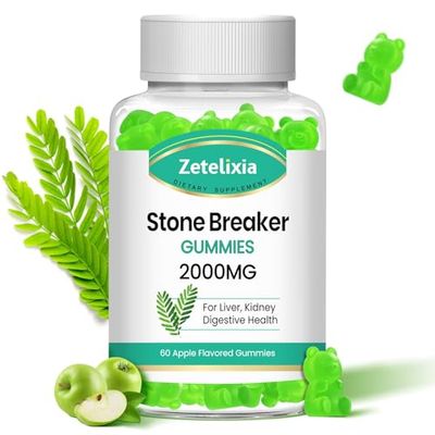 Zetelixia Chanca Piedra Stone Breaker Gummies, Organic Herbal Supplement for Kidney Cleanse Gallbladder Health, Kidney Stones Dissolver, Sugar Free, Vegan, Non-GMO, Apple Flavor, 60 Count
