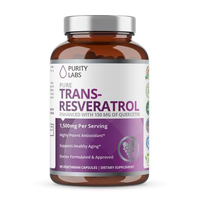 Purity Labs Pure Organic Trans-Resveratrol - Vegan Supplements for Heart, Skin, Hair, Nails - Supplement - 90 Capsules