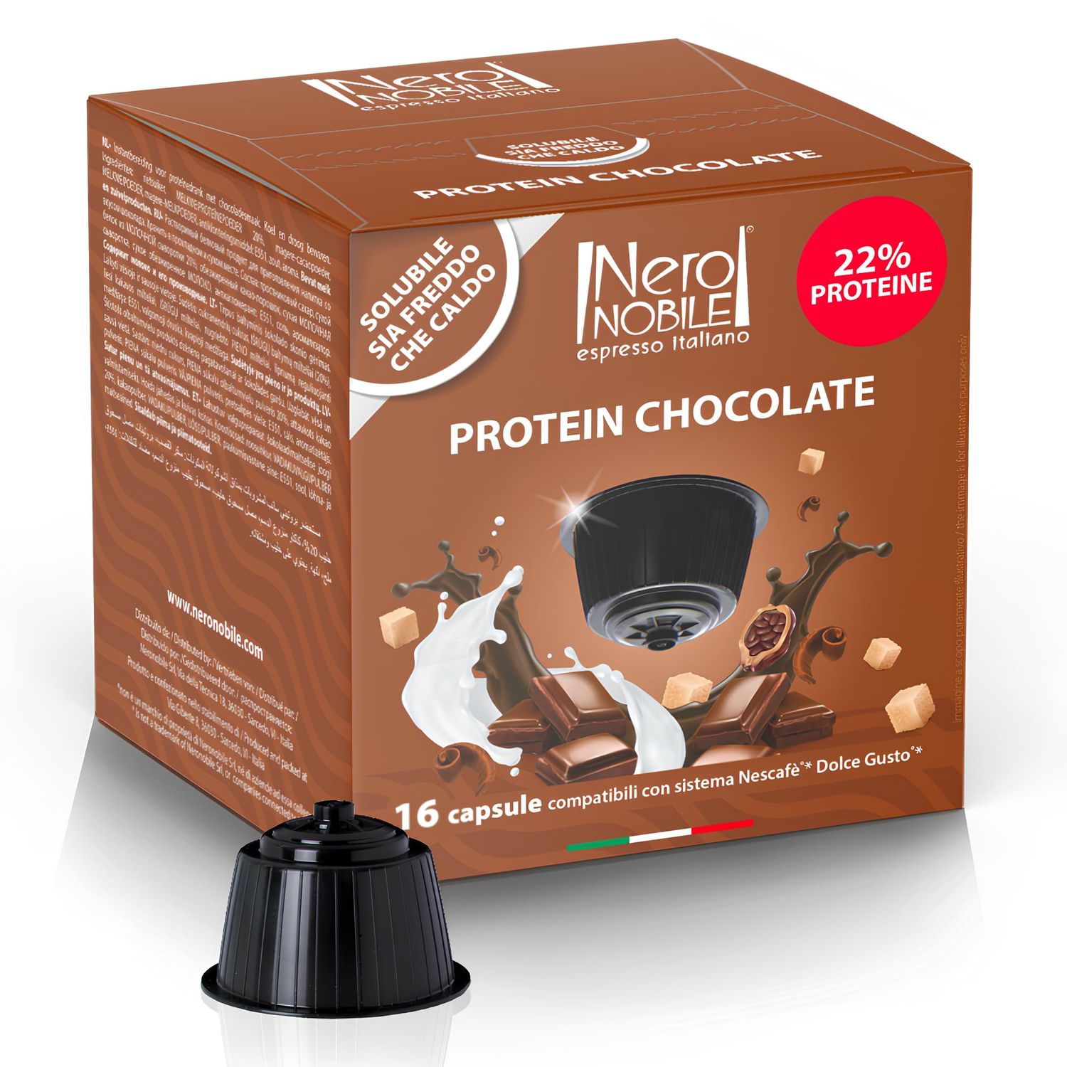 Nero Nobile Protein Chocolate Capsules, Compatible with Dolce Gusto Machines - High Protein, 48 Capsules