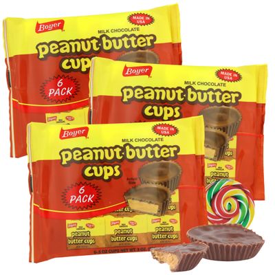 Sweetzo - Bulk Boyer Peanut Butter Cups, Milk Chocolate Candies with Creamy Center, Individually Wrapped Pieces, Each Cup is 0.5 Ounces Pack of 3