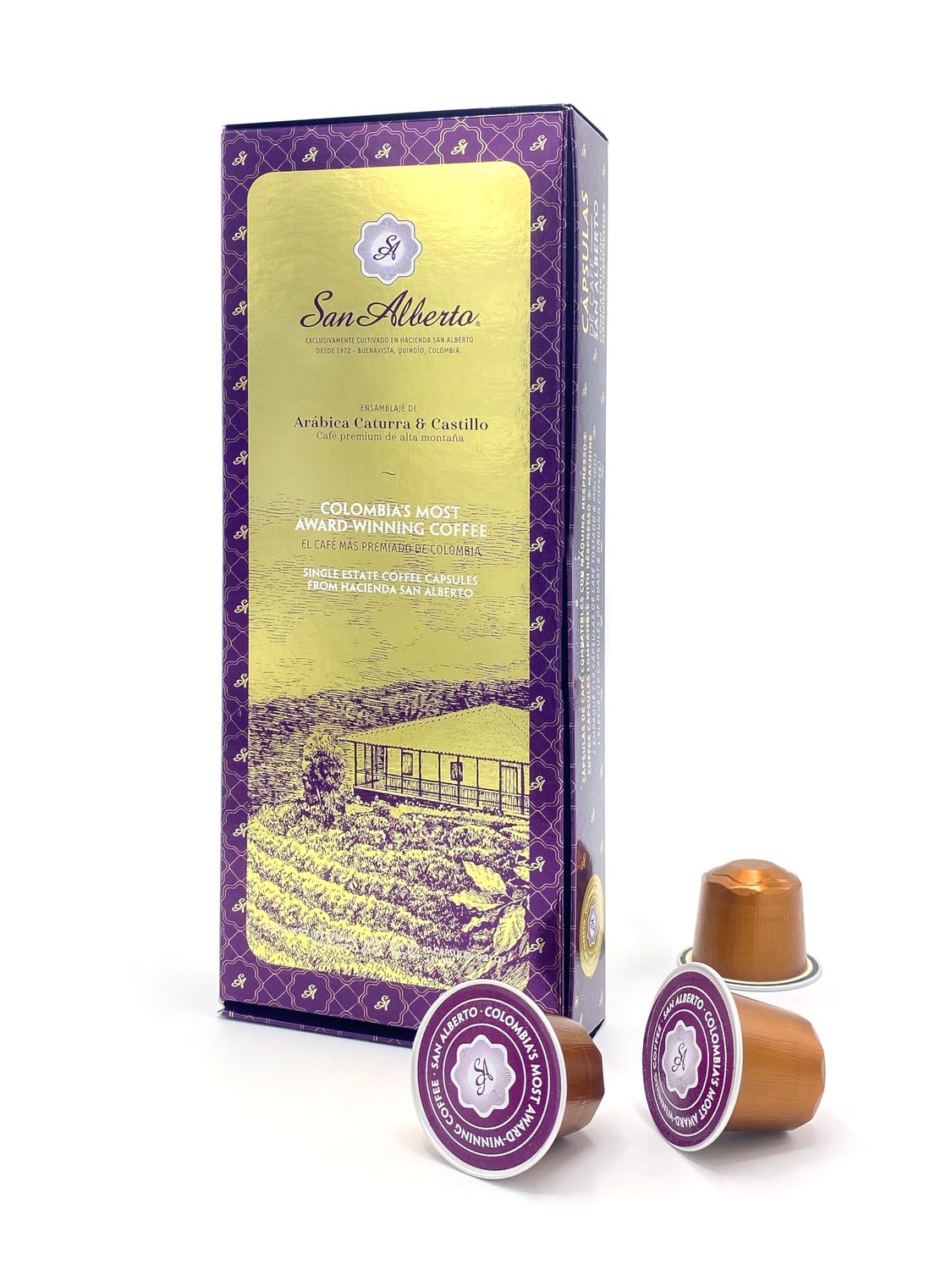 San Alberto Coffee Capsules - 100 Arabica Castillo Caturra Colombian Coffe with Chocolate Spices Notes - 10 Coffee Pods