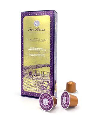 San Alberto Coffee Capsules - 100 Arabica Castillo Caturra Colombian Coffe with Chocolate Spices Notes - 10 Coffee Pods