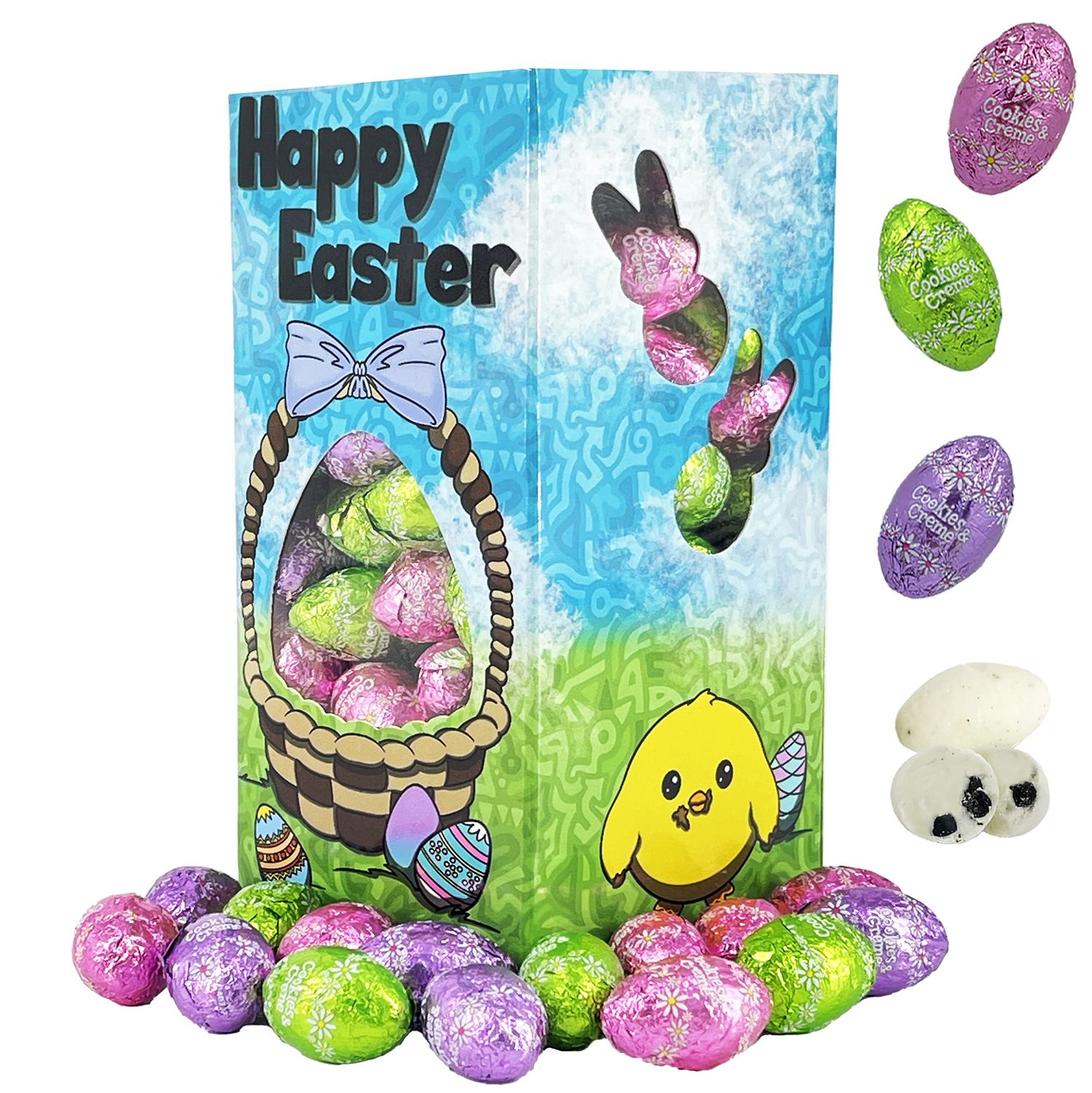 Fruidles Easter Cookies Cream Chocolate Eggs, Multicolored Foil Wrapped Milk Chocolate In Happy Easter Egg Gift-Box 1 Pound