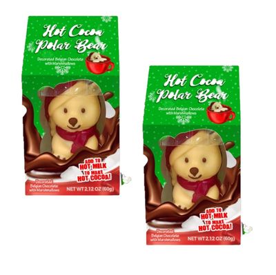 Hot Cocoa Polar Bears - Pack of 2 - Decorated Belgian Chocolate with Marshmallows - Add to Hot Milk to Make Hot Cocoa - Smiling Sweets - Delicious Treats for All
