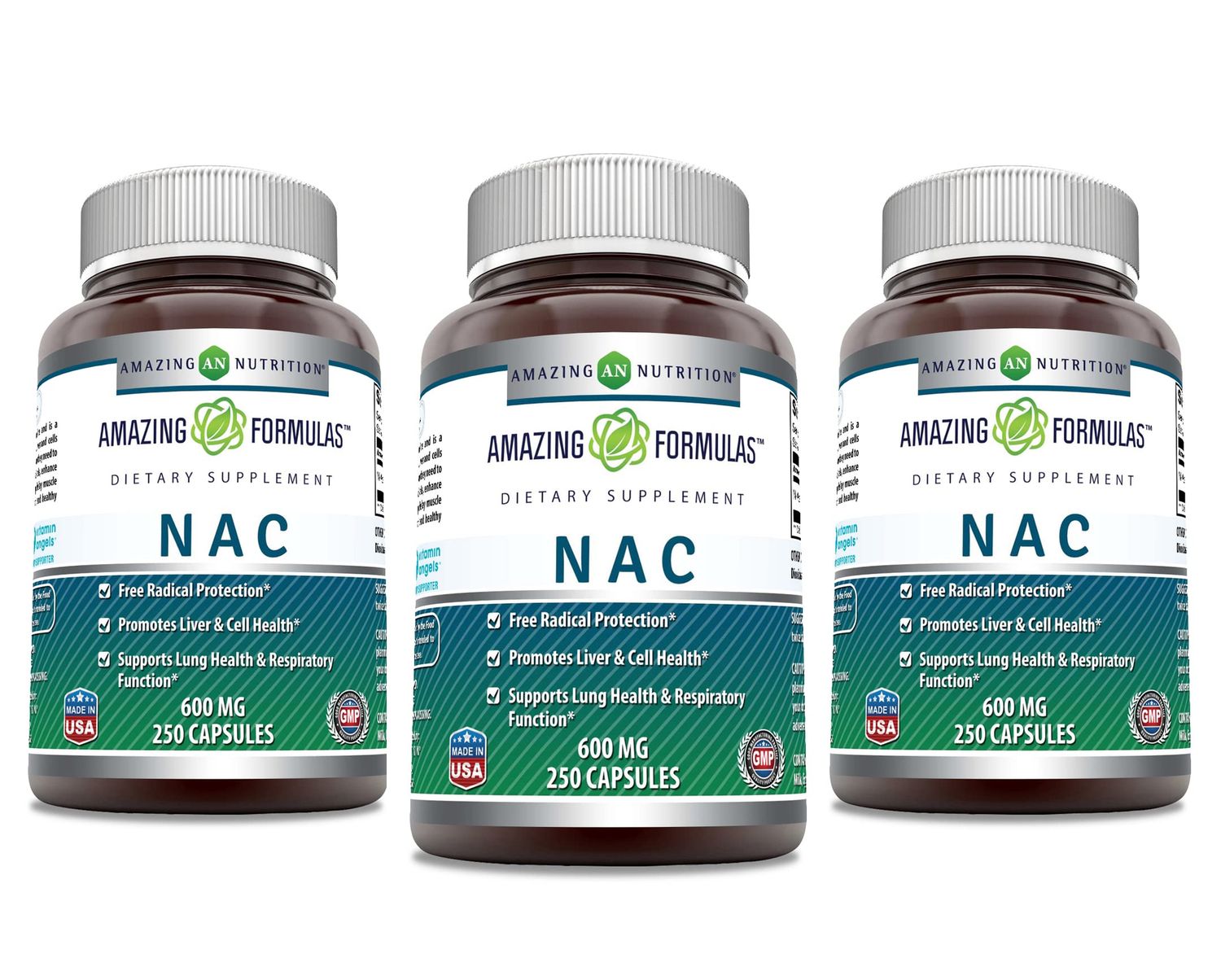 Amazing Formulas NAC 600 Mg N-Acetyl Cysteine Supplement Capsules Non-GMO Gluten Free Made in USA 3 Pack, 250 Count