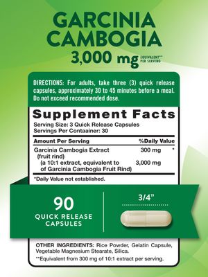 Natures Truth Garcinia Cambogia 3,000mg 90 Pills Plus Chromium Picolinate Non-GMO and Gluten Free Supplement