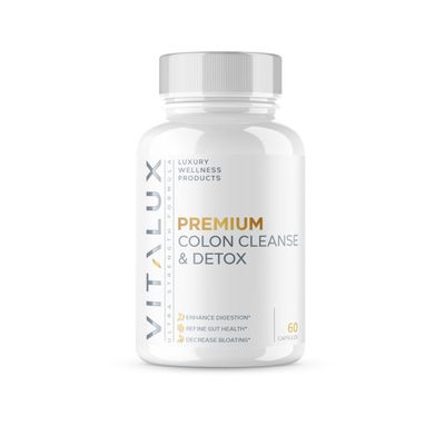VITALUX 1 Rated Premium Colon Cleanse Detox Enhance Digestion, Gut Health, Decrease Bloating Ultra Dosed Formula w 10 Powerful Ingredients 3rd Party Tested USA Made - 60 Capsules