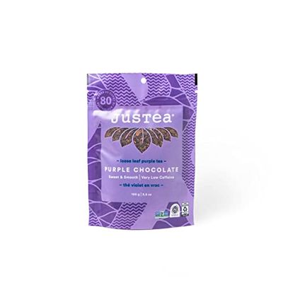 JusTea PURPLE CHOCOLATE Loose Leaf Purple Tea Recyclable Refill Pouch 40 Cups 3.5oz Very Low Caffeine Award-Winning Fair Trade Non-GMO