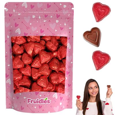 Fruidles Valentines Day Milk Chocolate Hearts, Party Bag Fillers, Red Individually Wrapped Foils, Kosher Certified Half-Pound