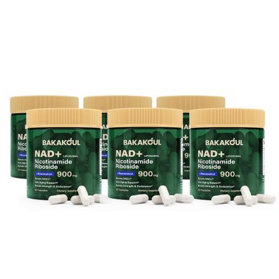 BAKAKOUL NAD Supplement - Liposomal Nicotinamide Riboside, Resveratrol, Quercetin, NAD Nicotinamide Riboside Resveratrol 900mg, NAD Supplement for Men and Women, 80 Capsules 6 Pack