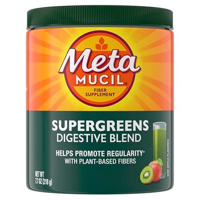 Metamucil Greens SuperFood Powder Fiber Supplement for Digestive Health and Regularity, Gluten Free Plant-Based Stevia, Great Taste Kiwi Apple Flavored, 3g Dietary Fiber per Serving, 42 Servings