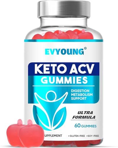 EVYOUNG Keto ACV Gu mmies,2000mg Apple Cider Vinegar Gummies,Extra B6 B12 Folate Support,for Women and Men Weight Loss 60 Gummies
