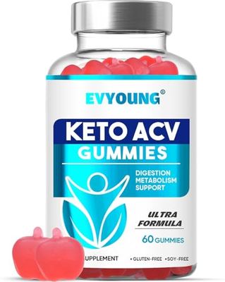 EVYOUNG Keto ACV Gu mmies,2000mg Apple Cider Vinegar Gummies,Extra B6 B12 Folate Support,for Women and Men Weight Loss 60 Gummies