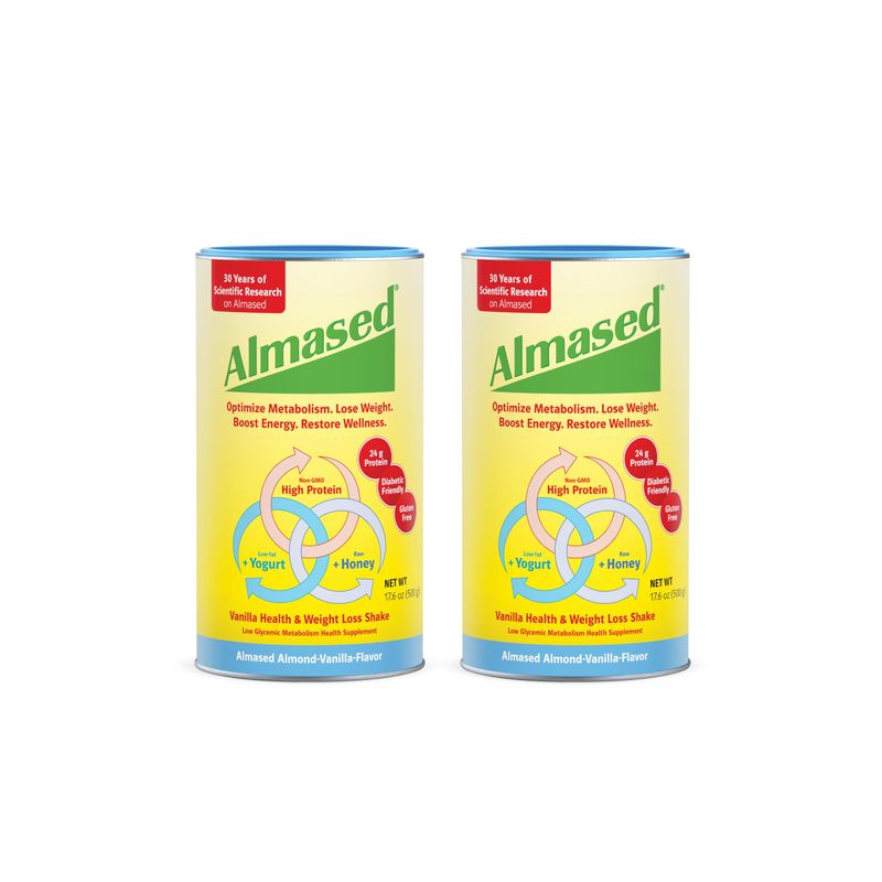 Almased Vanilla Meal Replacement Shake - Low-Glycemic High Plant Base Protein Powder- Nutritional Weight Health Support Supplement - Vanilla Flavor - 17.6 oz 1.1 Pound 2 Pack