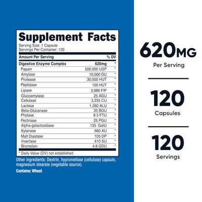 Nutricost Digestive Enzymes 620mg, 120 Capsules - Complete Digestive Enzyme Supplement