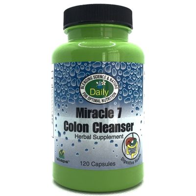 Daily Manufacturing Miracle 7 Colon Cleanser Wheat Grass, Acidophilus, Apple Fiber, Gentian, Goldenseal Root, Buckthorn, Rhubarb, Cascara Sagrada, Whole Leaf Aloe Vera Cinnamon 120 Capsules