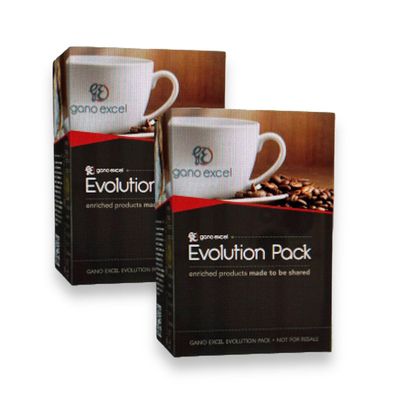 Evolution 2-Pack. Enjoy six of our Products Containing the Classic Flavor of Coffee, 3-1 Coffee, Mocha, Chocolate, Tonglat ali and Rooibos Tea. Each Pack Contains 6 Sachets Exclusive Gano Excel.