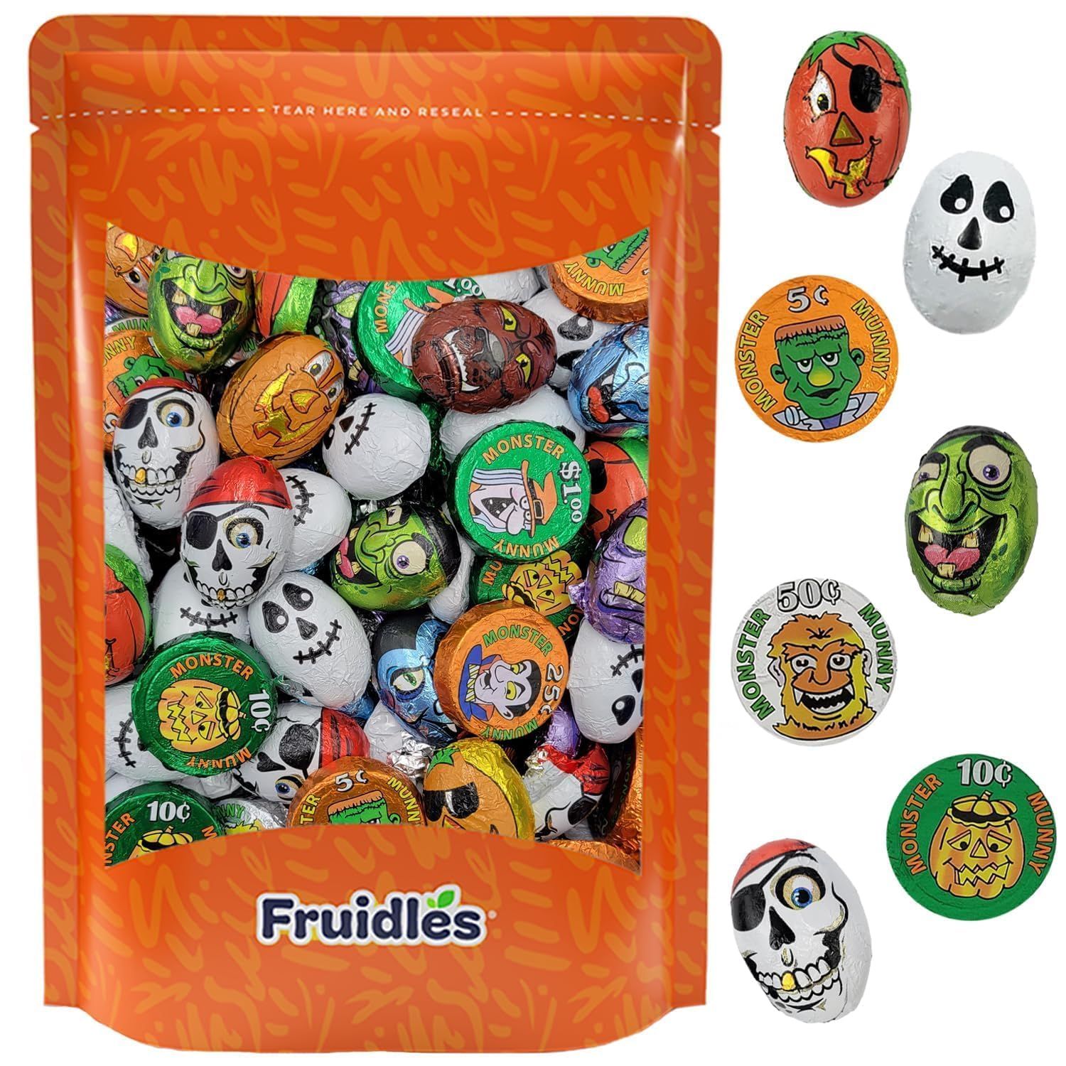 Fruidles Halloween Tricky Treat Master Bag, Trick-Or-Treat Party Bag Fillers, Individually Wrapped in Multi-color Design Foils, Kosher Certified 1 Pound
