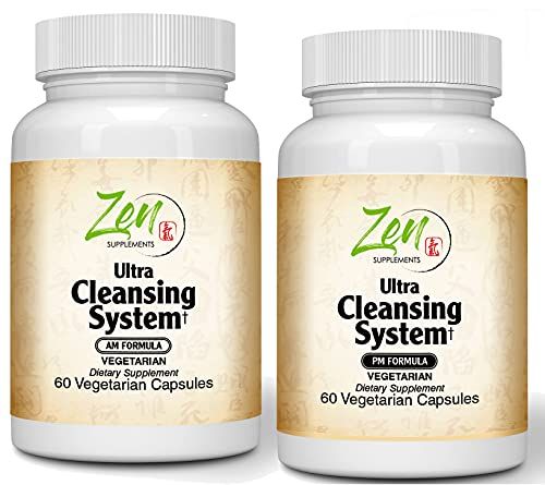Zen Supplements Ultra Cleansing System Detox Kit - 100 Natural Herbal Blends - Maximum Full Body Detox to Support Liver Colon - for Overall Health Wellness - AMPM 30 Day Systems Detox Cleanse