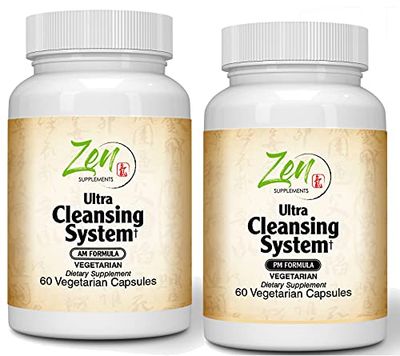 Zen Supplements Ultra Cleansing System Detox Kit - 100 Natural Herbal Blends - Maximum Full Body Detox to Support Liver Colon - for Overall Health Wellness - AMPM 30 Day Systems Detox Cleanse