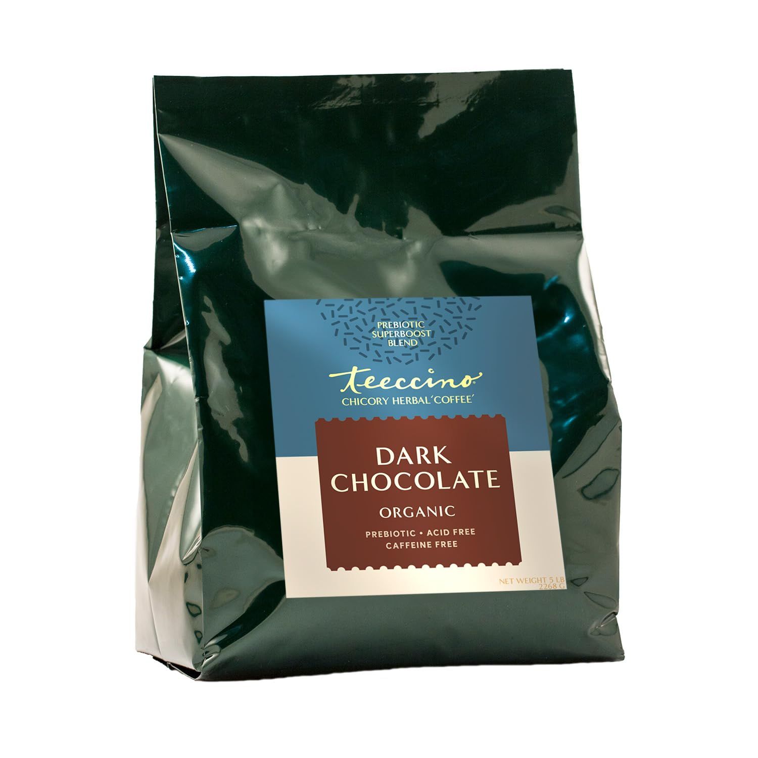 Teeccino Dark Chocolate Prebiotic SuperBoost Coffee Alternative - Support Probiotics with Caffeine-Free Herbal Coffee Featuring 3 Vegan Prebiotics for Gut Health, 5 lb