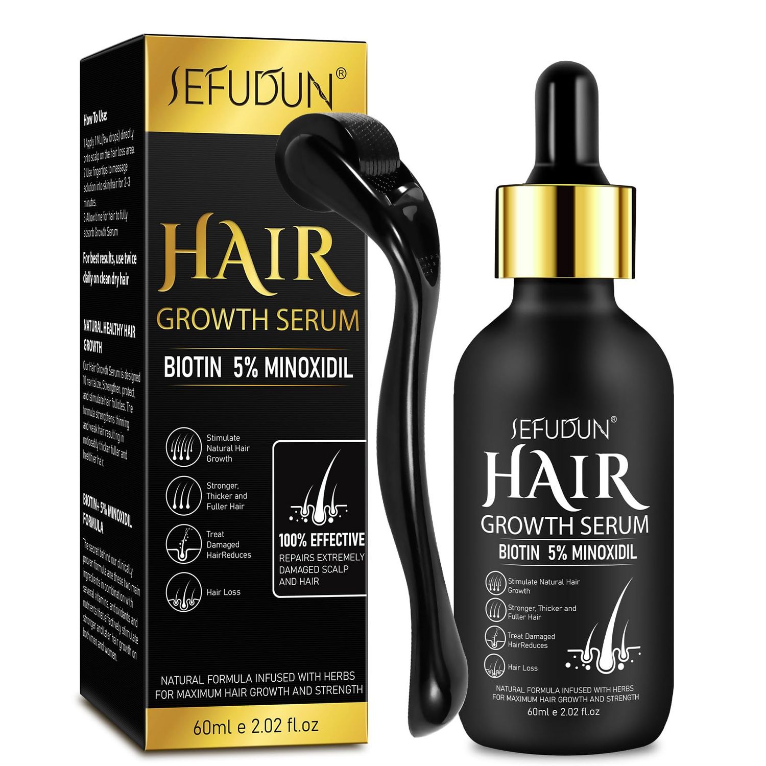 5 Minoxidil Hair Growth Serum Kit, Hair Regrowth Treatment for Scalp Hair Loss and Thinning, With Biotin - 2.02 Fl oz, 1 Month Supply