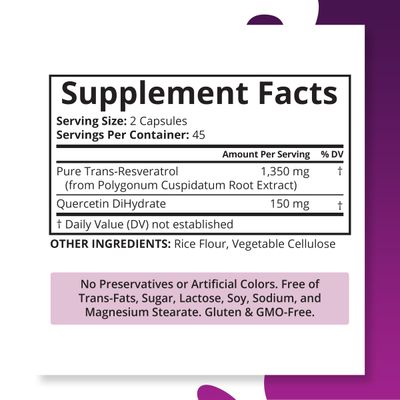 Purity Labs Pure Organic Trans-Resveratrol - Vegan Supplements for Heart, Skin, Hair, Nails - Supplement - 90 Capsules