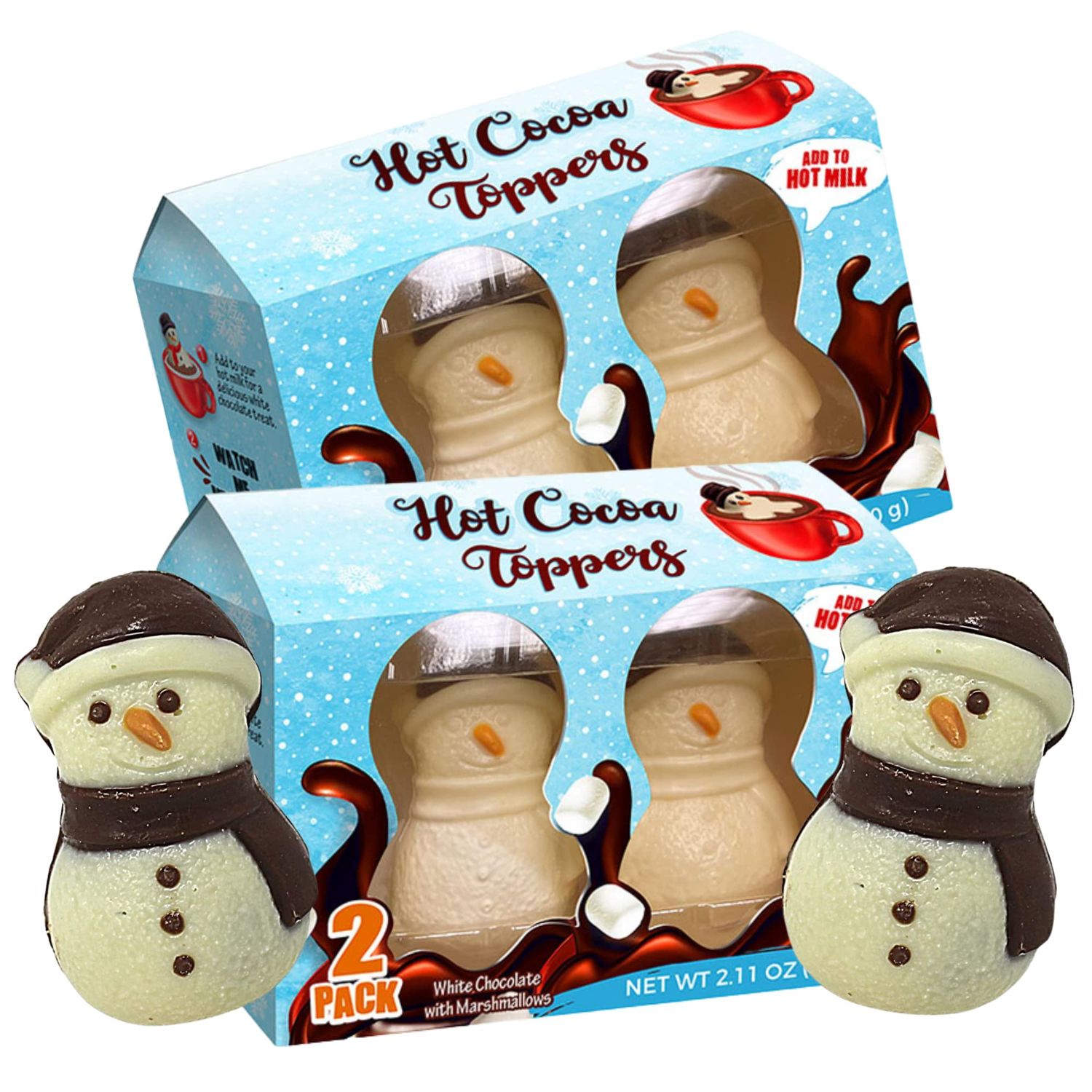 Needzo Gourmet Christmas Snowman Hot Chocolate Melting Balls with Mini Marshmallows, Individually Boxed Holiday Cocoa Mix, Pack of 2, 4 Snowmen