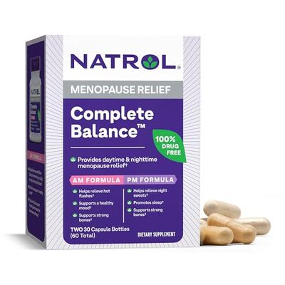Natrol Complete Balance, Dietary Supplement for Menopause Relief, A.M.P.M. Menopause Relief for Women, 60 Capsules, Up to a 30 Day Supply